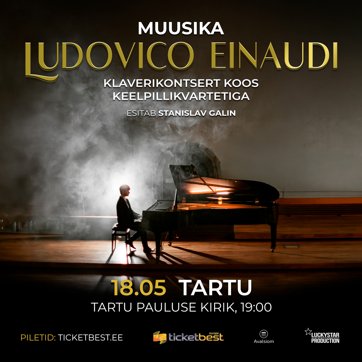 Ludovico Einaudi muusika Tartus. Esitab Stanislav Galin. Klaverikontsert koos keelpillikvartetiga.